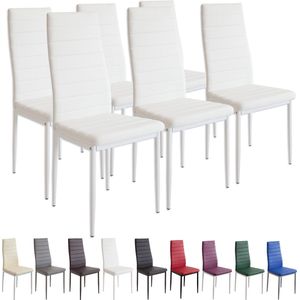 MILANO Eetkamerstoelen in Set van 6, Wit - Gestoffeerde stoel met kunstleer bekleding - Modern stijlvol design aan de eettafel - Keukenstoel of eetkamerstoel met hoog draagvermogen tot 110kg