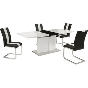 Set ""eetkamer"" met 4 stoelen - Wit en zwart - TRINITY L 200 cm x H 76 cm x D 90 cm