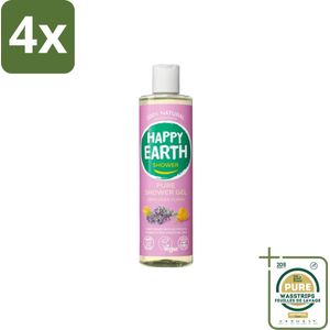Happy Earth – Douchegel – 100% Natuurlijk Lavender Ylang – 300 ml - Voordeelverpakking - 4 stuks - Lavendel douche - Ylang-ylang douche