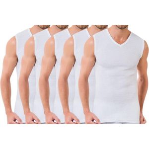 5 stuks A-shirt - V-hals - mouwloos - wit - Maat S