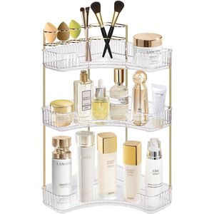 3 Niveaus Transparante Schoonheid Organizer - Hoek Organizer voor Huidverzorging - Verstelbare Multifunctionele Make-up Organizer voor Slaapkamer en Toilettafel Decoratie
