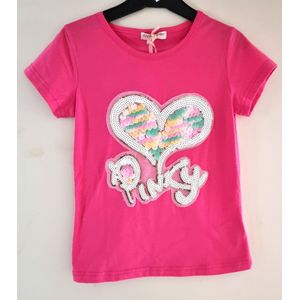 Meisjes T-shirt Pinky lovertjes Roze maat 122/128