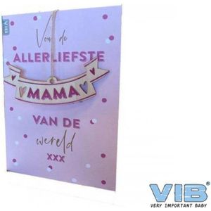 Wenskaart met Houten Hanger MAMA 'Allerliefste MAMA van de wereld' Roze