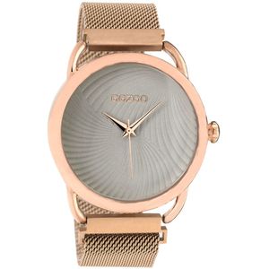 OOZOO Timepieces - Rosé goudkleurige horloge met rosé goudkleurige metalen mesh armband - C10698