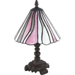 LumiLamp Tiffany Tafellamp Ø 20x34 cm Roze Beige Glas Kunststof Tiffany Bureaulamp