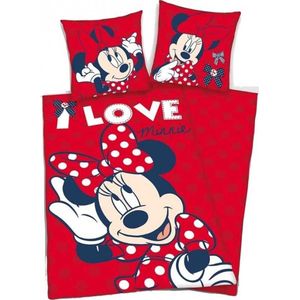 Disney Minnie Mouse dekbedovertrek - eenpersoons - Rode Stippels Dots 140 x 200 cm. I Love Minnie
