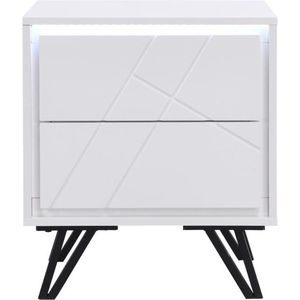 Vente-unique Nachtkastje met 2 lades - Met ledverlichting - Mdf - Wit gelakt - SALIANO L 48 cm x H 55 cm x D 40 cm