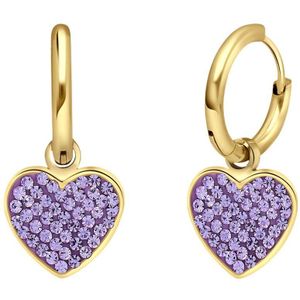 Lucardi Dames Stalen goldplated oorbellen hart kristal violet - Oorbellen - Staal - Goudkleurig
