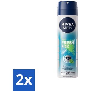 2 x NIVEA MEN - Deodorant Spray - Fresh Kick - 150 ml - Anti-transpirant Spray - Cactuswater - Frisheid - Huidbescherming - 72 Uur Bescherming