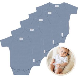 Funnies Rompertjes 5-Pack Grey Blue - 62-68 - Set van 5 Zachte Babyrompers / Boxpakjes / Babybody's - Gemaakt van Comfortabele en Ademende Stoffen - Perfect voor Dagelijks Gebruik bij Baby’s - Makkelijk aan en uit te trekken en Wasmachinebestendig