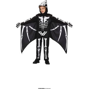 Guirca - Spook & Skelet Kostuum - Stervende Graatmagere Dino Kind Kostuum - Zwart / Wit - 7 - 9 jaar - Halloween - Verkleedkleding