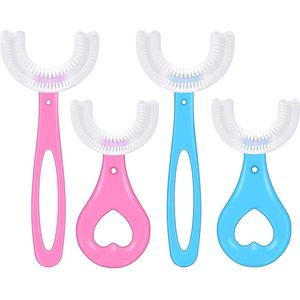 Thelau - Set van 4 Zachte Siliconen Kindertandenborstels | 360 Graden U-vormig | Tandenborstel voor Kinderen | Geschikt voor Leeftijd 2-12 | Mondverzorging en Reiniging met Bijtringen