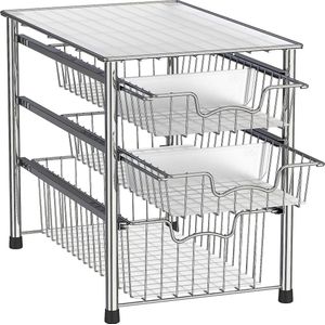 Stackable 3 Tier Sliding Basket Organizer Tray - Chrome Finish