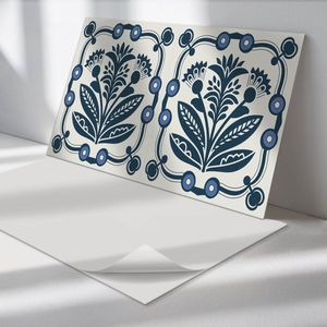 Wallfluent Vinyl Wandpaneel - Bloemenpatroon met bladeren Vinyl Wandbekleding - 120 cm x 60 cm - Marine PVC wandpaneel - 1 stuk - Rechthoekig Wandbekleding Vinyl - Bloemen en planten Wandpaneel - Zelfklevend Muurpaneel - Wandpaneel Keuken en Badkamer