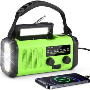 Draagbare noodradio - 10000mAh Zonnesolar handkraan, AM/FM, 3 modi, LED zaklamp, leeslamp, SOS-alarm, dynamo, externe oplaadbare batterij