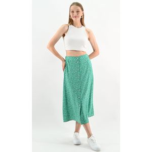 YesMooi - A-lijn Midi Rok met Bloemenprint en Knopen - XS (34)