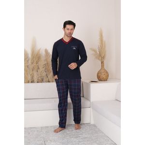 Alimer - Heren Pyjama Set - 100% Katoen - Donkerblauw/Geruit - Maat M
