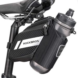 Fietszadeltas fietstas met flessenhouder reflecterend voor mountainbike racefiets opvouwbaar zwart ca. 1 l met snelle bevestiging