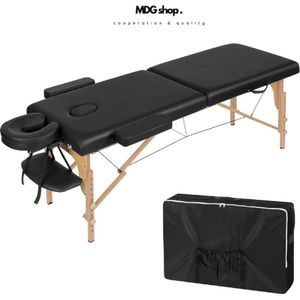 Massagetafel - Massagetafel inklapbaar – 185x58.5 cm - Verstelbare Hoogte - 2 Zones - Met Hoofdsteun, Armleuningen en Opbergtas - Zwart