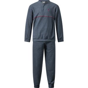 Gentlemen - warme winter heren pyjama 114314 - aangeruwd badstof - donkerblauw met rood - maat S