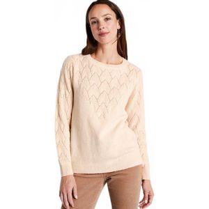 Zachte effen trui met ronde hals in fantasiebreiwerk