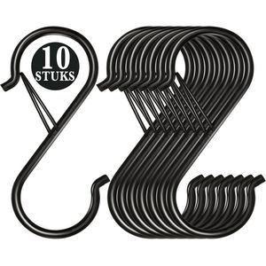 10 Stuks Zwart Metaal S Haken met Veiligheidssluiting - 10cm Lengte - Ophanghaken - Haakjes voor Keuken, Badkamer & Tuin - Kledinghangers - Jashaak Hangers - Handdoekhaakjes - Keukengerei Organizer Haak - Kapstok S-haken - Vleeshaken - Muurhaak