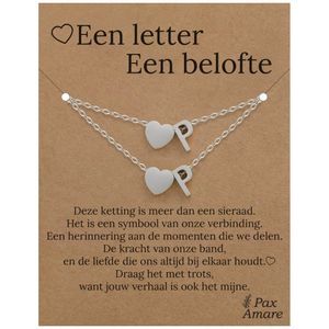 Letter P ketting + armband set op Cadeau Kaartje - Een letter, een belofte - Zilverkleurig Stainless Steel - Initiaal & Hartje Hanger - Pax Amare