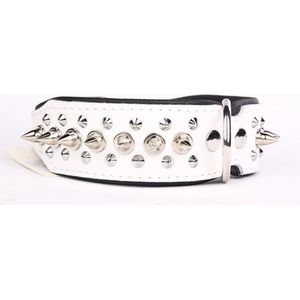 Dog's Companion Leren Halsband - met Spikes - Lengte: 55cm Verstelbaar van: 45-53 cm x 40 mm - Wit/Zwart