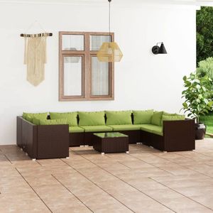 The Living Store Poly Rattan Hoekbank Set - Bruin - Modulair Design - Waterbestendig PE-rattan - Stevig frame - Comfortabele kussens