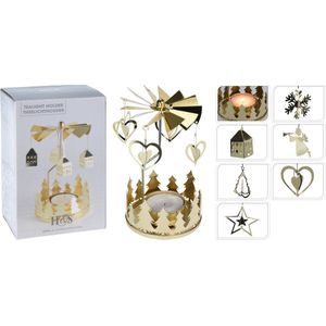 Z1 - Theelichthouder Carrousel - Goud - Metaal - H14cm