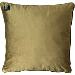 Warmpi® Draadloos Warmtekussen incl. Warmpi® Powerbank (10.000mah) - Fluweel Olijfgroen - Elektrisch verwarmd sierkussen met geïntegreerde kabel van 3m voor opwarming via stopcontact of USB Poort - 3 standen - Kussen 45x45 cm - Zachte Velvet stof