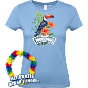 Dames t-shirt Toekan Tropical | Toppers in Concert 2024 | Club Tropicana | Hawaii Shirt | Ibiza Kleding | Lichtblauw Dames | maat XS