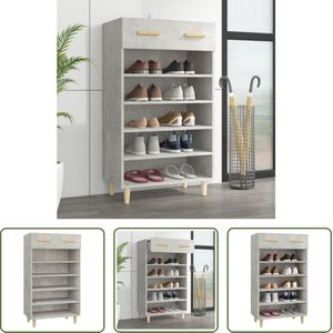 The Living Store Scandinavische Schoenenkast - 60 x 35 x 105 cm - Betongrijs