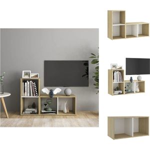 vidaXL Tv-meubel - Klassiek design - 72 x 35 x 36.5 cm - Wit/sonoma eiken - Kast