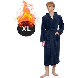Livano Badjas Heren - Fleece - Katoen - Badstof - Sauna - Hamam - Wafel - Bathrobe - Duster - Ochtendjas - Spa - Kimono - Blauw XL
