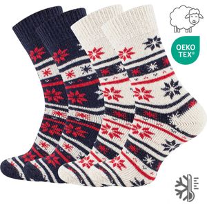 Huissokken - Warme Wollen Sokken Set maat 35-38 - 2 paar Dikke Wintersokken met Noors design - Thermo