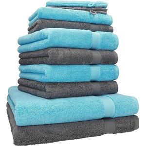 10-delig, 2 badhanddoeken, 4 handdoeken, 2 gastendoeken en 2 washandjes, 100% katoen, turquoise en antracietgrijs