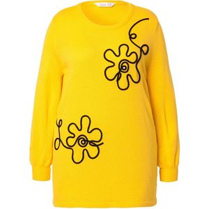 MIAMODA - Dames - Trui bloemen lange ballonmouwen - Korengeel - Maat 46+