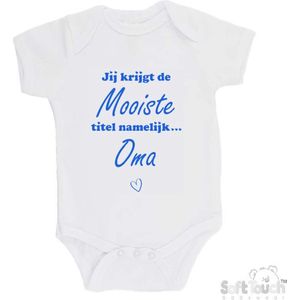 100% katoenen Romper ""Jij krijgt de mooiste titel namelijk... Oma"" Jongens Katoen Wit/blauw Maat 62/68