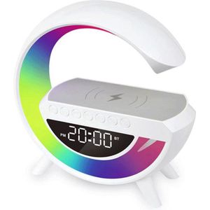 G Light - Wake Up Light - Met Draadloze Oplader - Lichtwekker - Bureaulamp - LED Light - Bluetooth Speaker - Nachtlamp - Digitale Wekker - Wit
