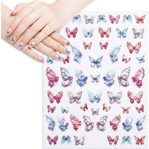 Vlindernagelsticker 5D Reliëf Vlindernageldecals - Mooi Vlindernagelontwerpen - Lijm Manicuredecoraties - Accessoires voor Vrouwen en Meisjes - DIY-Nagelbenodigdheden (Roze Blauw) .