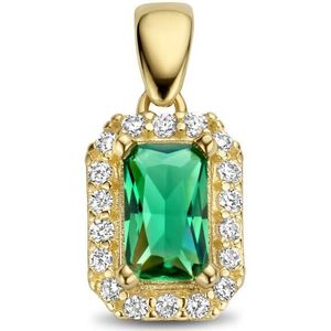 14K geelgoud hanger groen en wit zirkonia halo 4028205