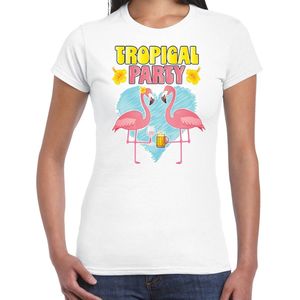 Toppers - Bellatio Decorations Tropical party T-shirt voor dames - tropisch feest - wit - carnaval/themafeest M
