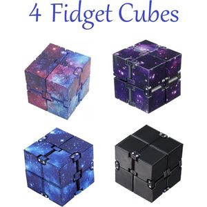 Fidget cube 4 stuks -Infinity cube zwart kleuren paars space blauw – Fidget toys – speelgoed jongens – speelgoed meisjes - Anti stress – Pop it – Cadeau – Fidget pad – Friemel kubus– Tiktok – Fidget gadget – Magic cube - kinderspeelgoed - Sinterklaas