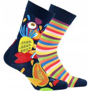 2 pack Gatta-Wola katoenen sokken Funky, 2 verschillende patronen, maat 39-42, Mix fruit & strepen patroon