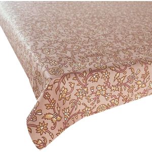 BINK Bedding Tafelkleed - Tafelzeil Suze - Acryl gecoat Katoen 250 x 145 cm - afneembaar - wasbaar - feest - feestdecoratie - kinderfeestje - verjaardag - buiten eten - bloemen - peach - goudgeel - roze
