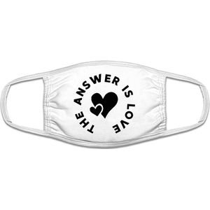 Answer is Love | tekst | liefde | mondkapje | gezichtsmasker | bescherming | bedrukt | logo | Wit mondmasker van katoen, uitwasbaar & herbruikbaar. Geschikt voor OV