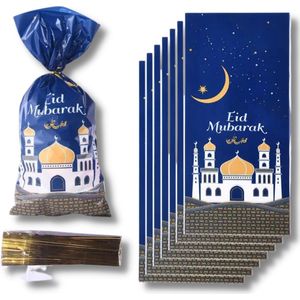 Festivz Eid Mubarak Zakjes - Uitdeelzakjes - Eid cadeau - 10 stuks - Eidverpakking - Eid Decoratie – Feestversiering – Blauw - Goud - Feest