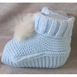Mac Ilusion Gebreide Baby Slofjes| baby sokjes | PA48 | baby blauw / Celeste |Unisex | Met leuke pom pom | One size