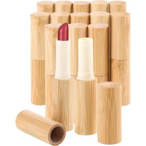Allecto plus - Natuurlijke bamboe lege lippenstifthulzen, 12 stuks, navulbaar 5 ml - Eco-vriendelijk